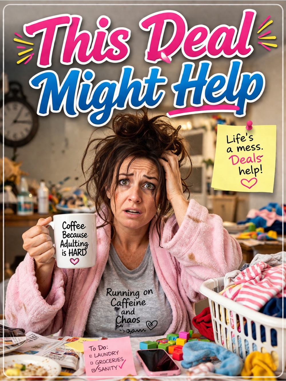 Pink Fuzzy Robe with Gray Graphic Tee - Casual Loungewear